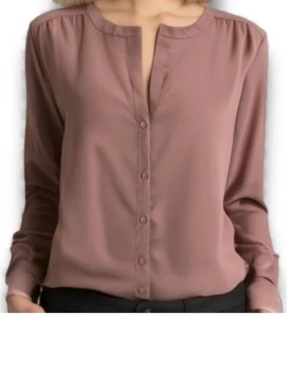 Sparkle & Fade Blouse M Mauve Pink Button Front Long Sleeve Sheer Y2K Office